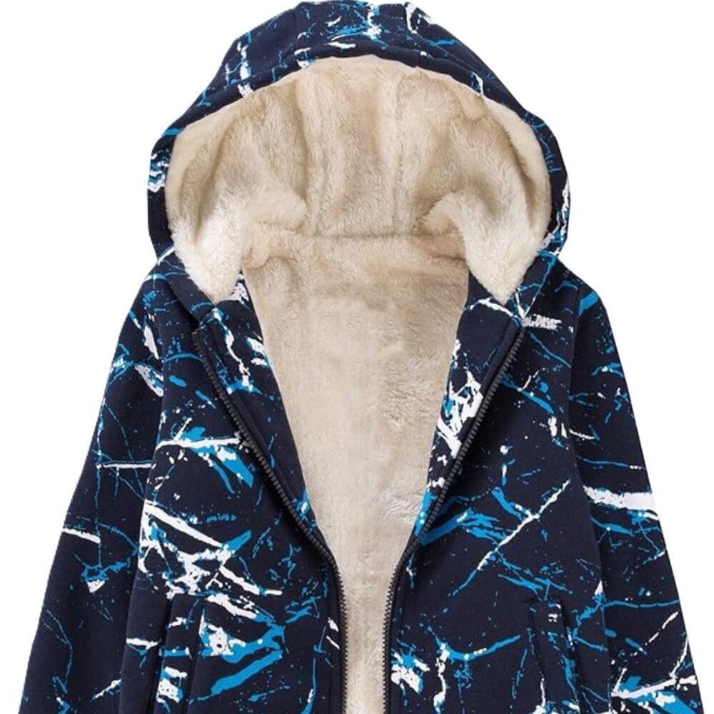 Sz 10-12 Kids Boy Girl Sherpa Fleece Lined Full Zip Jacket Sweatshirt Hoodie